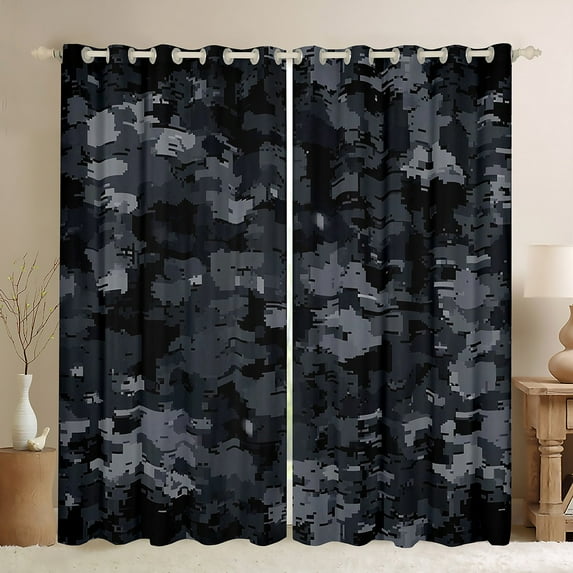 Feelyou Retro Camouflage Curtains Pack of 2 (42x84 Each), Black Camo Abstract Curtains Blackout, Teens Kids Boys Girls Bedroom Curtains, Curtains and Drapes Decor