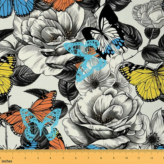 Feelyou Retro Cartoon Flower Fabric by the Yard 1 Yard, Rustic Farmhouse Room Decor Fabric by the Yard, Teens Kids Adult Fabric for Sewing, Super Cozy Room Decor