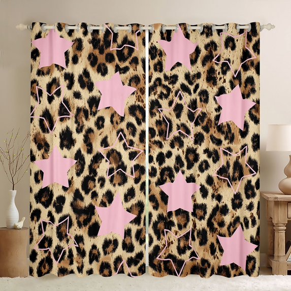 Feelyou Retro Cheetah Print Curtains Pack of 2 (42x84 Each), Stars Curtains Blackout
