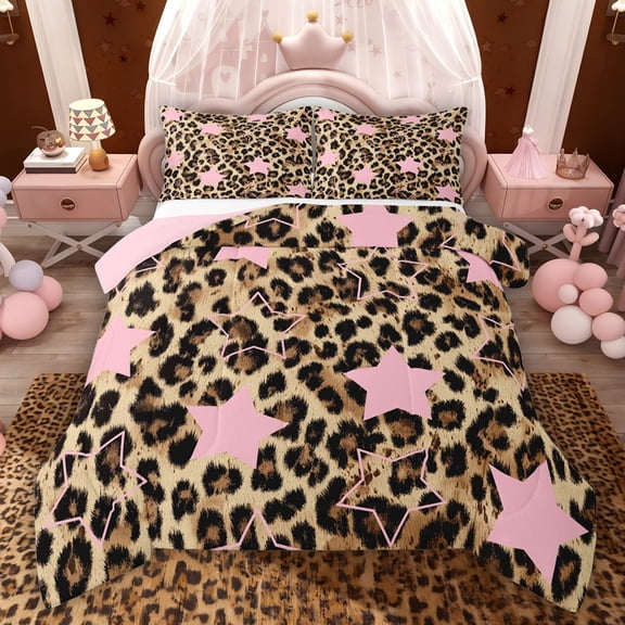 Feelyou Retro Cheetah Print Queen Comforter Set, Western Stars Bedding Comforter Set, 3pcs