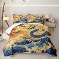 thumbnail image 1 of Feelyou Retro Chinese Dragon Twin Quilt Set for Boys Teens, Ukiyo Wave Blossom Twin Coverlet Set, Gold Blue Red, 2-Piece, 1 of 7