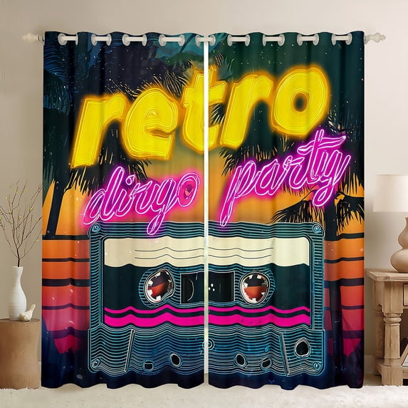 Feelyou Retro Disco Music Blackout Curtains Set of 2 (52x84 Each), Happy Beach Party Window Curtains, Teen Boy Girl Kid Curtains and Drapes, Curtains and Drapes Room Decor
