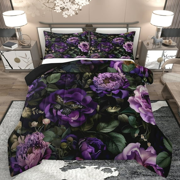 Feelyou Retro Farmhouse Flower Queen Comforter Set, Garden Butterfly Bedding Sets, Southwestern Theme Reversible Bedding Comforter Set, Lightweight Room Decor, 3pcs