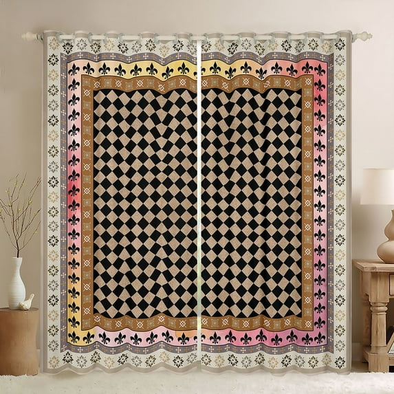 Feelyou Retro Fashion Plaid Curtains Pack of 2 (42x84 Each) for Women, Hippie Damask Flower Curtains Blackout, Western Aztec Print Bedroom Curtains, Curtains and Drapes Room Decor