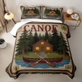 thumbnail image 1 of Feelyou Retro Folk Cabin Camping Quilt King for Men Boys, Woodland Mountain Lake Paddle King Coverlet Set, Brown, 3-Piece, 1 of 7