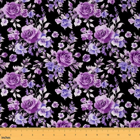 Feelyou Retro French Flower Fabric by the Yard 1 Yard, Purple Rose Floral Home Decor Fabric by the Yard, Kid Western Countryside Sewing Fabric, Luxury Bedroom Decor