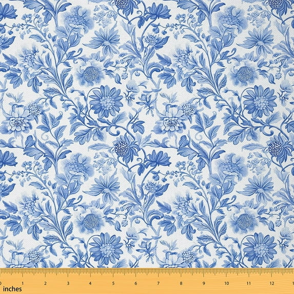 Feelyou Retro French Flower Fabric by the Yard 2 Yards, Blue Floral Room Decor Fabric by the Yard, Kids Western Countryside Fabric for Sewing, Lightweight Room Decor