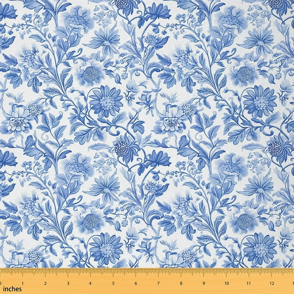 Feelyou Retro French Flower Fabric by the Yard 2 Yards, Blue Floral Room Decor Fabric by the Yard, Kids Western Countryside Fabric for Sewing, Lightweight Room Decor