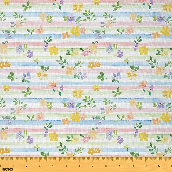 Feelyou Retro French Flower Fabric by the Yard 2 Yards for Kid, Cartoon Dreamy Stripes Home Decor Fabric by the Yard, Western Countryside Sewing Fabric, Breathable Home Decor