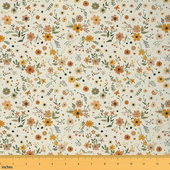 Feelyou Retro French Flower Fabric by the Yard 2 Yards, Orange Floral Sewing Fabric, Teens Western Countryside Home Decor Fabric by the Yard, Luxury Bedroom Decor