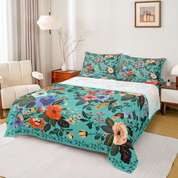 Feelyou Retro Jungle Flower Bed Sheets for Women, Tribal Bohemian King Sheets, Southwestern Floral Theme Sheet Set, Super Cozy Room Decor, 4-Piece