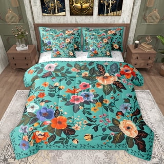 Feelyou Retro Jungle Flower Twin Bedding Sets 7-Piece for Women, Tribal Bohemian Bedding Comforter Set, Southwestern Floral Theme Reversible Sheet Sets, Super Cozy Room Decor