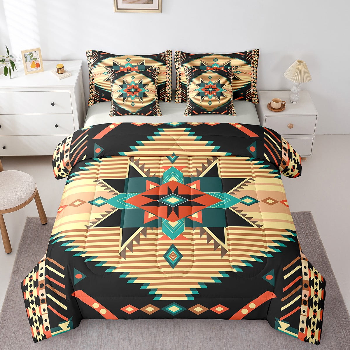 Feelyou Retro Mandala Aztec Bedding Comforter Set 7pcs for Men, Hippie ...