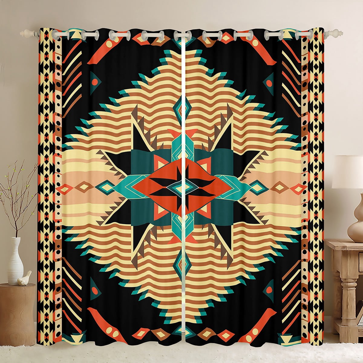 Feelyou Retro Mandala Aztec Black Out Curtains for Men, Hippie Western ...