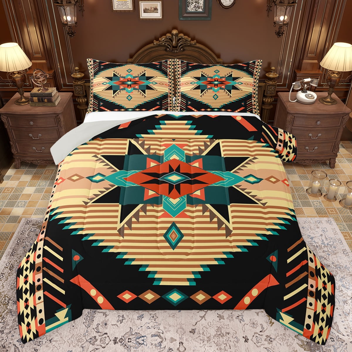 Feelyou Retro Mandala Aztec Queen Comforter Set for Men, Hippie Western ...