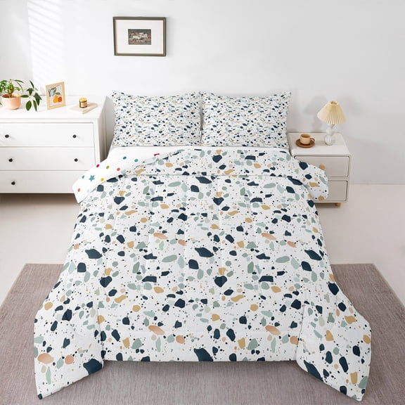 Feelyou Retro Polka Dot Bedding Comforter Set for Adult, Simple Fashion Style Twin Comforter Sets, Geometric Abstract Reversible Bedding Set, Breathable Home Decor, 2pcs