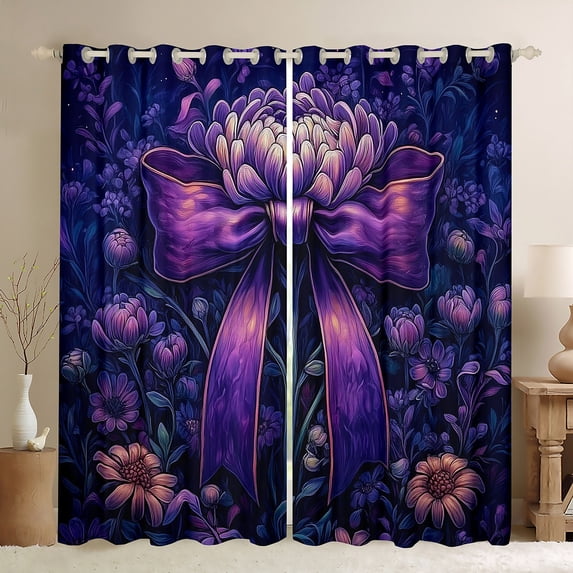 Feelyou Retro Princess Ribbon Blackout Curtains Set of 2 (52x84 Each) for Female, Farmhouse Groovy Floral Window Curtains, Countryside Curtains and Drapes, Curtains and Drapes Home Decor