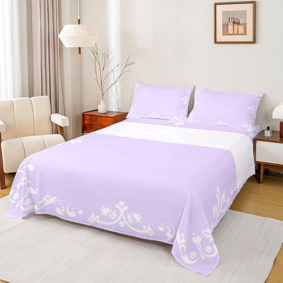 Feelyou Retro Purple Damask Women Bed Sheets, Mandala Flower King Sheets, 4pcs