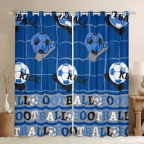 Feelyou Retro Soccer Sports Black Out Curtains, Est Sleep Rugby Football Curtains Pack of 2 (42x63 Each), Blue Cartoon Ball Bedroom Curtains, Window Curtains Home Decor