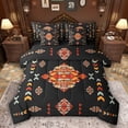 thumbnail image 1 of Feelyou Retro Western Aztec Comforter Set 7pcs, Black Orange Triangle Queen Bedding Sets, 1 of 8