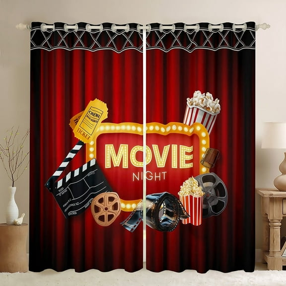 Feelyou Retro Western Movie Curtains Pack of 2 (42x84 Each), Cinema Ticket Curtains Blackout, Filmstrip Home Party Bedroom Curtains, Window Curtains Room Decor