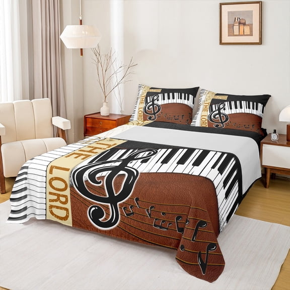 Feelyou Retro Western Piano Twin Sheet Sets for Child, Musical Note Twin Fitted Sheet, Musical Instruments Flat Sheet, Super Cozy Room Decor, 3-Piece