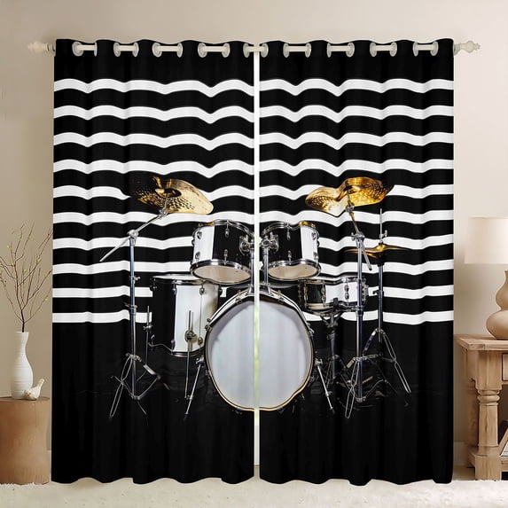 Feelyou Rock and Roll Drum Curtains Pack of 2 (42x84 Each), Black White Curtains Blackout
