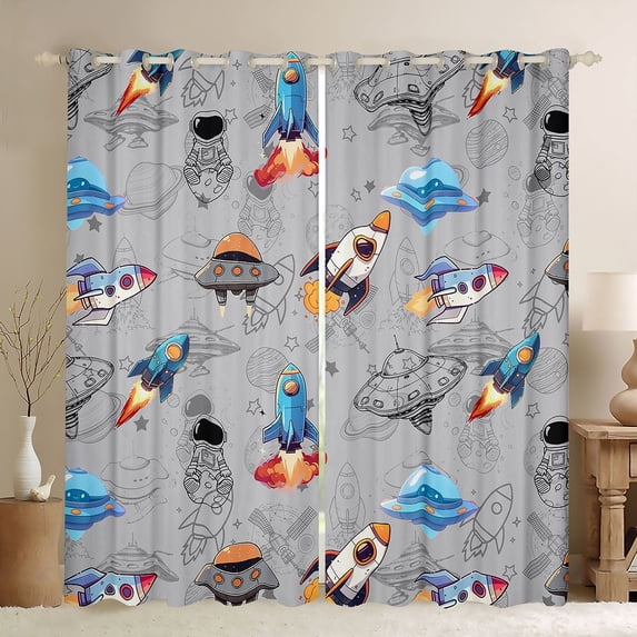 Feelyou Rocket Boys Curtains Pack of 2 (52x84 Each), Spaceship Planet Window Curtains
