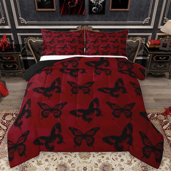 Feelyou Romantic Butterfly Animal Bedding Comforter Set, Red Cartoon Twin Comforter Sets, Couple Anniversary Theme Reversible Bedding Set, Breathable Home Decor, 2pcs