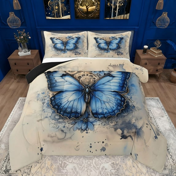 Feelyou Romantic Butterfly Animal Bedding Comforter Set, Western Old Fashion Twin Comforter Sets, Vintage Watercolor Artwork Reversible Bedding Set, Luxury Bedroom Decor, 2 Pieces