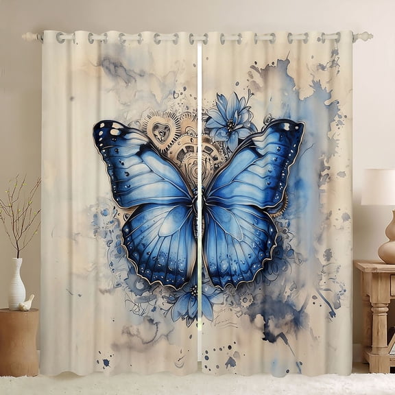 Feelyou Romantic Butterfly Animal Black Out Curtains, Western Old Fashion Curtains Pack of 2 (42x63 Each), Vintage Watercolor Artwork Bedroom Curtains, Living Room Curtains Decor