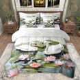 thumbnail image 1 of Feelyou Romantic Couple Swan Bedding Comforter Set 7pcs, Lake Lotus Leaves Queen Bedding Sets, Kawaii Cartoon Animal Reversible Queen Sheet Sets, Lightweight Room Decor, 1 of 8
