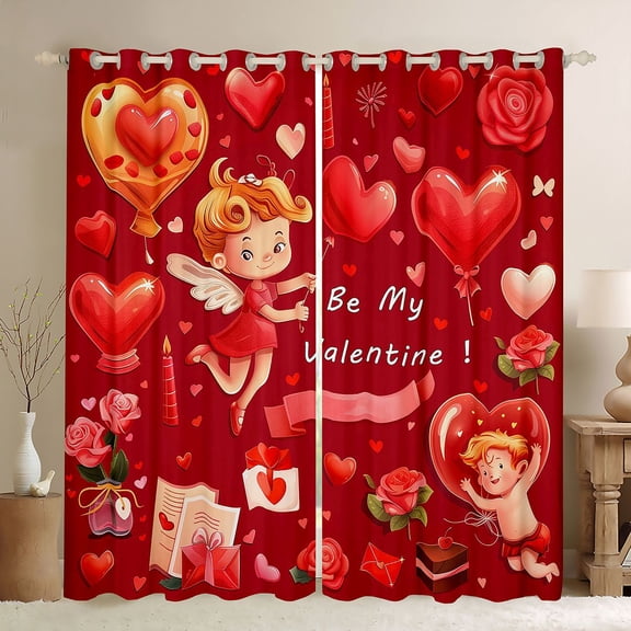 Feelyou Romantic Fairy Elf Black Out Curtains, Love Letter Rose Flower Curtains Pack of 2 (42x63 Each), Be My Valentine Bedroom Curtains, Living Room Curtains Decor