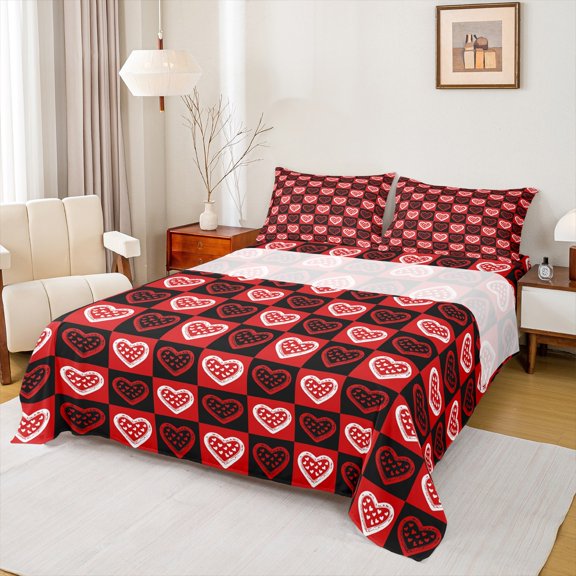 Feelyou Romantic Love Heart Bed Sheets, Winter Christmas Snowflake King Sheets, Kawaii Cartoon Buffalo Sheet Set, Lightweight Room Decor, 4 Pieces