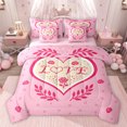 thumbnail image 1 of Feelyou Romantic Love Heart Bedding Comforter Set 7pcs for Kids, Valentines Day Rose King Bedding Sets, Princess Cartoon Pink Reversible Bed Sheets, Microfiber Bedroom Decor, 1 of 7