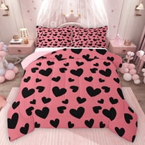 Feelyou Romantic Love Heart Bedding Comforter Set, Fashion Abstract Polkadots Twin Comforter Sets, Teens Kids Girls Women Reversible Bedding Set, Microfiber Bedroom Decor, 2pcs