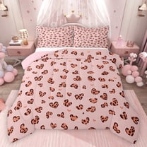 Feelyou Romantic Love Heart Bedding Comforter Set, Fashion Leopard Cheetah Print Twin Comforter Sets, Teens Kids Girls Women Reversible Bedding Set, Ultra Soft Bedroom Decor, 2 Pieces