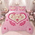 thumbnail image 1 of Feelyou Romantic Love Heart Bedding Comforter Set for Kids, Valentines Day Rose Twin Comforter Sets, Princess Cartoon Pink Reversible Bedding Set, Microfiber Bedroom Decor, 2-Piece, 1 of 8