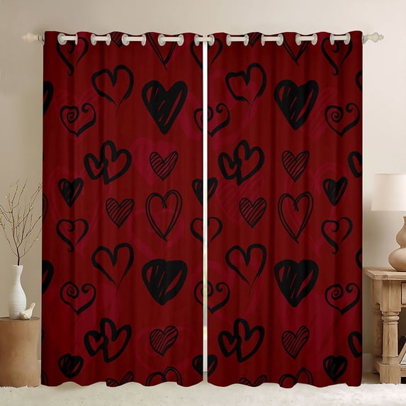Feelyou Romantic Love Heart Blackout Curtains Set of 2 (52x84 Each), Red Cartoon Window Curtains
