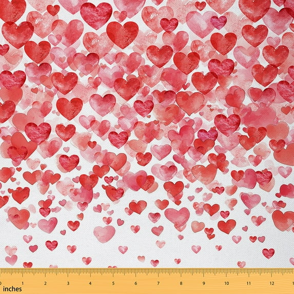 Feelyou Romantic Love Heart Fabric by the Yard 1 Yard, Watercolor Red Sewing Fabric, Cartoon Theme Home Decor Fabric by the Yard, Breathable Home Decor
