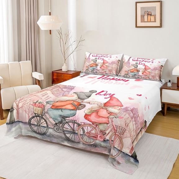 Feelyou Romantic Paris Gnome Full Size Sheets, Valentine's Day Bed Sheets, 4-Piece