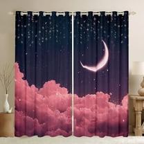Feelyou Romantic Pink Cloud Black Out Curtains, Mystic Galaxy Moon Curtains Pack of 2 (42x63 Each), Glitter Dreamy Stars Print Bedroom Curtains, Blackout Curtains Room Decor