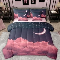 Feelyou Romantic Pink Cloud Twin Bedding Sets 7-Piece, Mystic Galaxy Moon Bedding Comforter Set, Glitter Dreamy Stars Print Reversible Sheet Sets, Super Cozy Room Decor