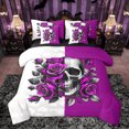 thumbnail image 1 of Feelyou Romantic Purple Rose Bedding Comforter Set 7 Pieces, Gothic Skeleton Full Bedding Set, Valentine's Day Theme Reversible Fitted Sheet Flat Sheet, Lightweight Room Decor, 1 of 8