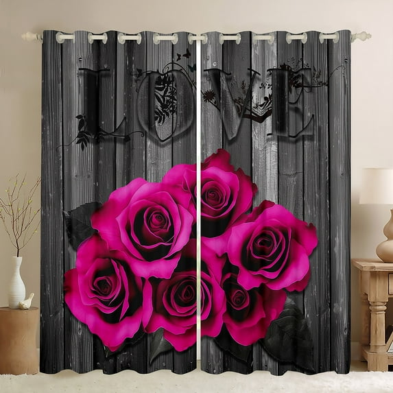 Feelyou Romantic Rose Floral Blackout Curtains Set of 2 (52x84 Each), Rustic Farmhouse Window Curtains, Teens Adult Women Girls Curtains and Drapes, Blackout Curtains Home Decor