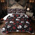 thumbnail image 1 of Feelyou Romantic Rose Skull Twin Quilt Set, Cartoon Red Flower Twin Coverlet Set, 2-Piece, 1 Comforter and 1 Pillowcase, 1 of 7