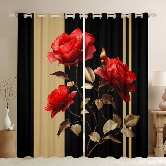 Feelyou Romantic Rose Women Curtains Pack of 2 (42x84 Each), Couple Anniversary Curtains Blackout, Modern Fashion Abstract Bedroom Curtains, Black Out Curtains Decor