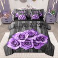 thumbnail image 1 of Feelyou Romantic Valentine's Day Bedding Comforter Set 7 Pieces, Rose Flower Purple Full Bedding Set, Rustic Lodge Cabin Reversible Fitted Sheet Flat Sheet, Microfiber Bedroom Decor, 1 of 9