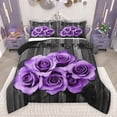 thumbnail image 1 of Feelyou Romantic Valentine's Day Full Size Comforter Sets, Rose Flower Purple Bedding Comforter Set, Rustic Lodge Cabin Reversible Bedding Sets, Microfiber Bedroom Decor, 3pcs, 1 of 9