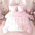 thumbnail image 1 of Feelyou Romantic Valentines Day Twin Bedding Sets 7-Piece, Cartoon Love Heart Bedding Comforter Set, Kawaii Princess White Pink Reversible Sheet Sets, Ultra Soft Bedroom Decor, 1 of 9
